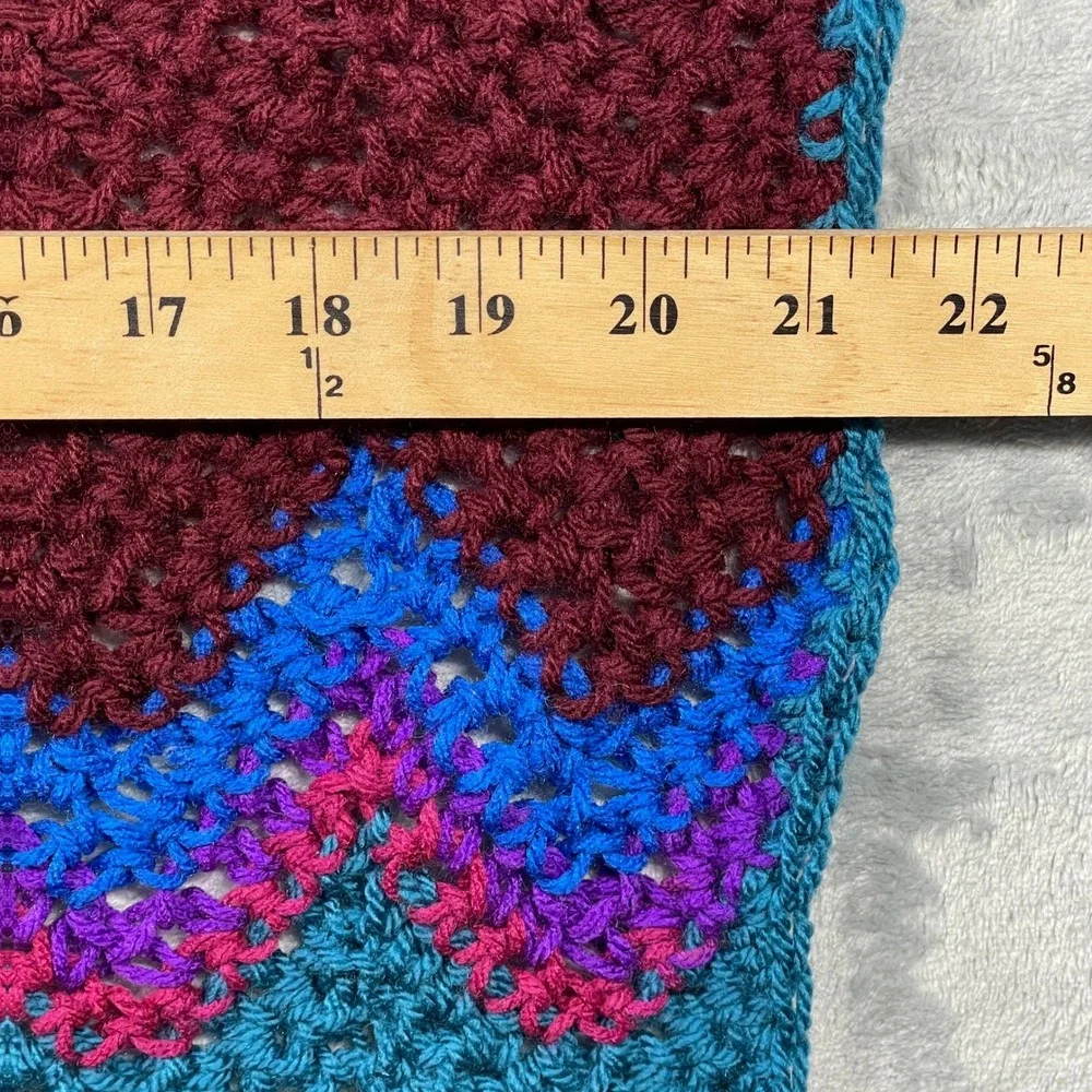 Handmade Crochet Baby Blanket Hat Set Rainbow Chevron Teal Burgundy Warm Cozy